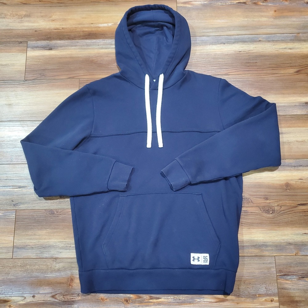 Under Armour Mens Size M Rival Terry Waffle Knit Thermal Hoodie Navy Blue Loose